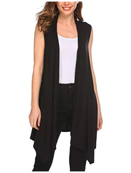 Beyove Long Cardigan Women Sleeveless Draped Open Front Lightweight Cardigan Asymmetric Hem S-XXL