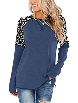 Magritta Women's Casual Color Block Tops Crew Neck Sweater Long Sleeve Tunic Loose Blouses