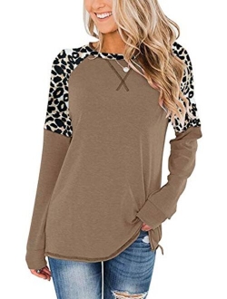 Magritta Women's Casual Color Block Tops Crew Neck Sweater Long Sleeve Tunic Loose Blouses