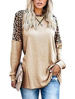 Magritta Women's Casual Color Block Tops Crew Neck Sweater Long Sleeve Tunic Loose Blouses