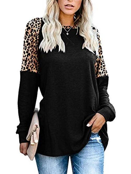 Magritta Women's Casual Color Block Tops Crew Neck Sweater Long Sleeve Tunic Loose Blouses