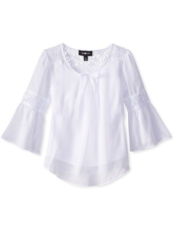 Girls' Bell Sleeve Top with Lace Inset