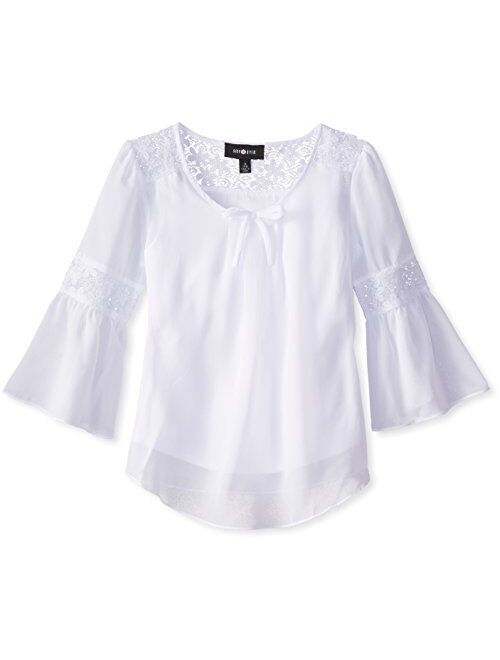 Amy Byer Girls' Bell Sleeve Top with Lace Inset