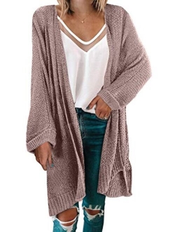 Womens Solid Casual Cozy Knit Open Front Long Cardigan Sweater