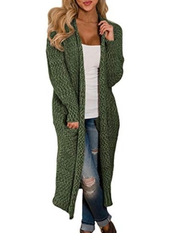 Womens Solid Casual Cozy Knit Open Front Long Cardigan Sweater