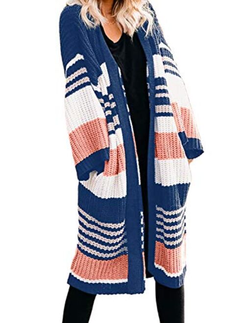 Dokotoo Womens Solid Casual Cozy Knit Open Front Long Cardigan Sweater