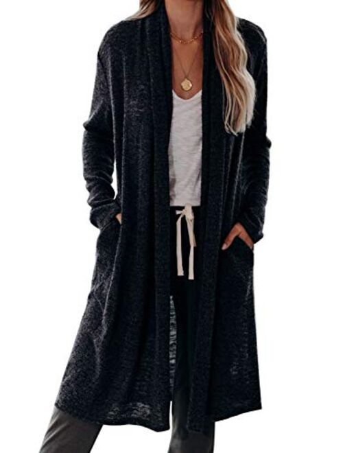 Dokotoo Womens Solid Casual Cozy Knit Open Front Long Cardigan Sweater