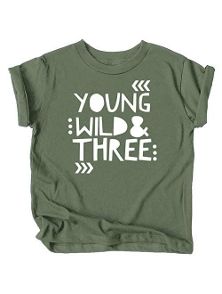 Young Wild and Three Girls 3rd Birthday Shirt for Toddler Girls Third Birthday Outfit