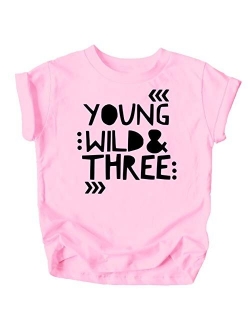 Young Wild and Three Girls 3rd Birthday Shirt for Toddler Girls Third Birthday Outfit