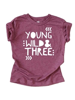 Young Wild and Three Girls 3rd Birthday Shirt for Toddler Girls Third Birthday Outfit