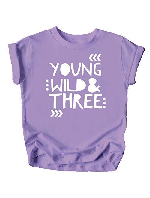 Young Wild and Three Girls 3rd Birthday Shirt for Toddler Girls Third Birthday Outfit