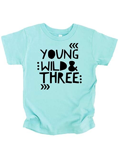 Young Wild and Three Girls 3rd Birthday Shirt for Toddler Girls Third Birthday Outfit