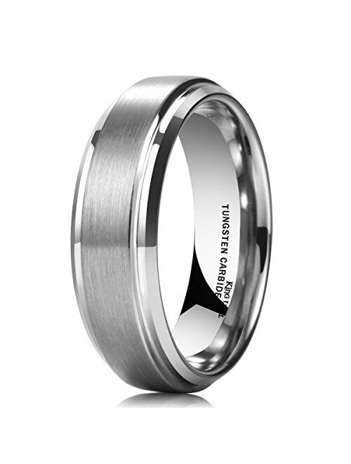 King Will Basic Men's Tungsten Carbide Ring 6mm/7mm/8mm Polished Beveled Edge Matte Brushed Finish Center Wedding Band