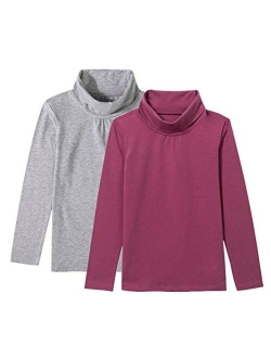 UNACOO Kids One or 2-Pack or 3-Pack Cotton with Spandex Long Sleeve Turtleneck T-Shirt for Girls (Age 3-12 Years)