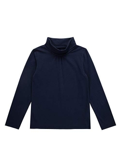 UNACOO Kids One or 2-Pack or 3-Pack Cotton with Spandex Long Sleeve Turtleneck T-Shirt for Girls (Age 3-12 Years)