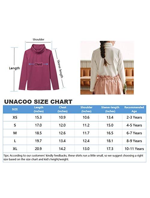 UNACOO Kids One or 2-Pack or 3-Pack Cotton with Spandex Long Sleeve Turtleneck T-Shirt for Girls (Age 3-12 Years)