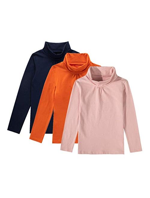 UNACOO Kids One or 2-Pack or 3-Pack Cotton with Spandex Long Sleeve Turtleneck T-Shirt for Girls (Age 3-12 Years)