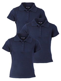 Beverly Hills Polo Club Girls Short Sleeve School Uniform Knit Polo Shirts (3 Pack)