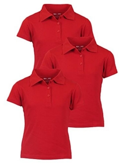 Beverly Hills Polo Club Girls Short Sleeve School Uniform Knit Polo Shirts (3 Pack)