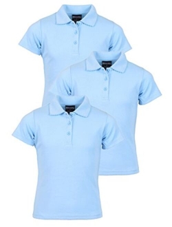 Beverly Hills Polo Club Girls Short Sleeve School Uniform Knit Polo Shirts (3 Pack)