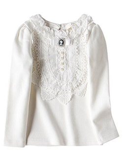 VYU Toddler Little Girls Long Sleeve Blouse 2-8 Years Kids Cotton Warm Shirts Blue