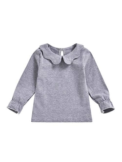 MODNTOGA Kids Girls Basic Shirt Long Sleeve 3 Solid Color Doll Collar Tops Blouse