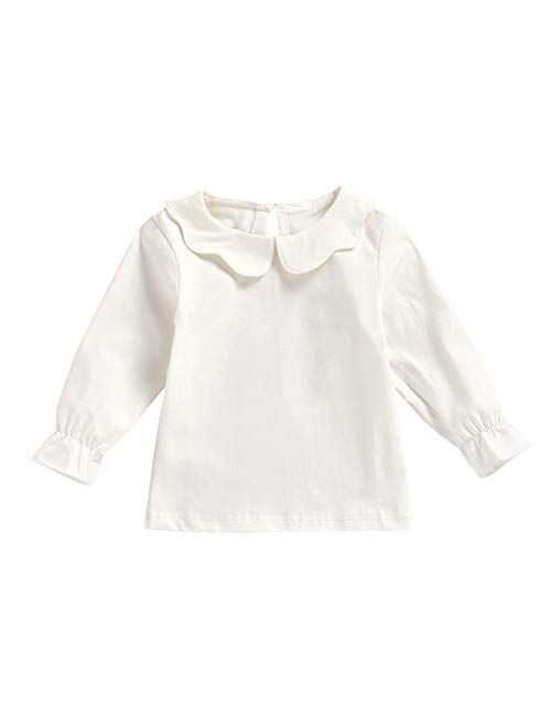 MODNTOGA Kids Girls Basic Shirt Long Sleeve 3 Solid Color Doll Collar Tops Blouse