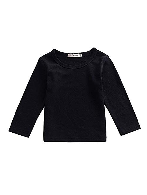 MODNTOGA Kids Girls Basic Shirt Long Sleeve 3 Solid Color Doll Collar Tops Blouse