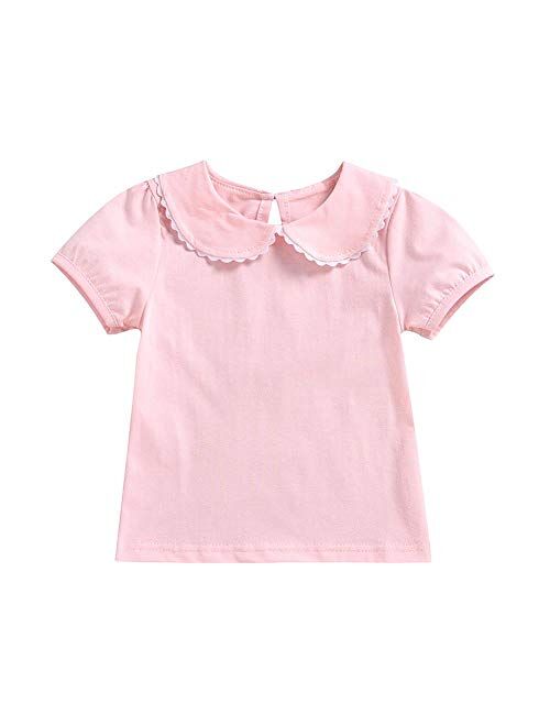 MODNTOGA Kids Girls Basic Shirt Long Sleeve 3 Solid Color Doll Collar Tops Blouse