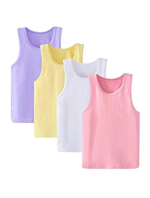 Anktry 2-8 Years Little Girls Solid Colors Soft Camisole Undershirts 4 Pack Kids Comfort Breathable Tank Tops