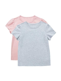 UNACOO Toddler Girls' Round Neck Basic T-Shirt Classic Short Sleeve Jersey Tee Packs