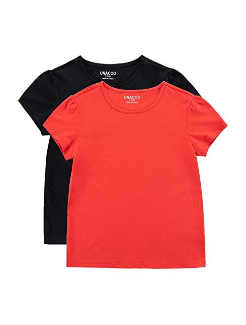 UNACOO Toddler Girls' Round Neck Basic T-Shirt Classic Short Sleeve Jersey Tee Packs