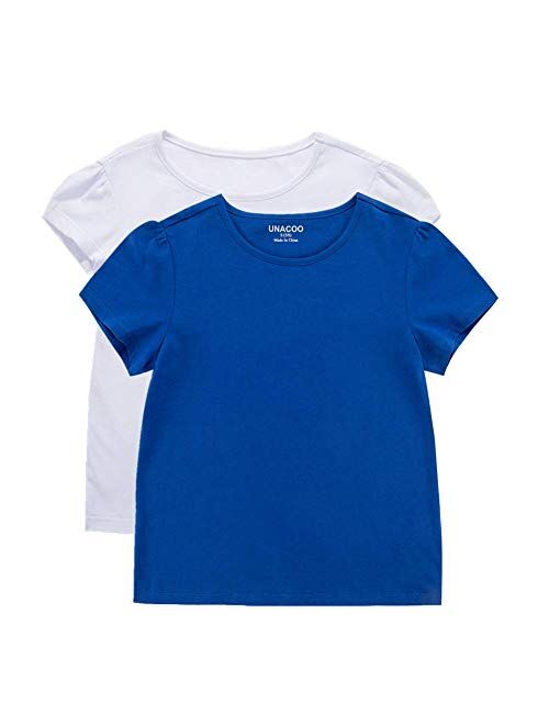 UNACOO Toddler Girls' Round Neck Basic T-Shirt Classic Short Sleeve Jersey Tee Packs