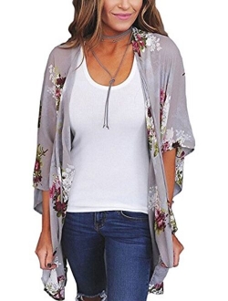 casuress Women's Cardigan-Sheer Kimono Loose Summer Floral Print Cover Ups