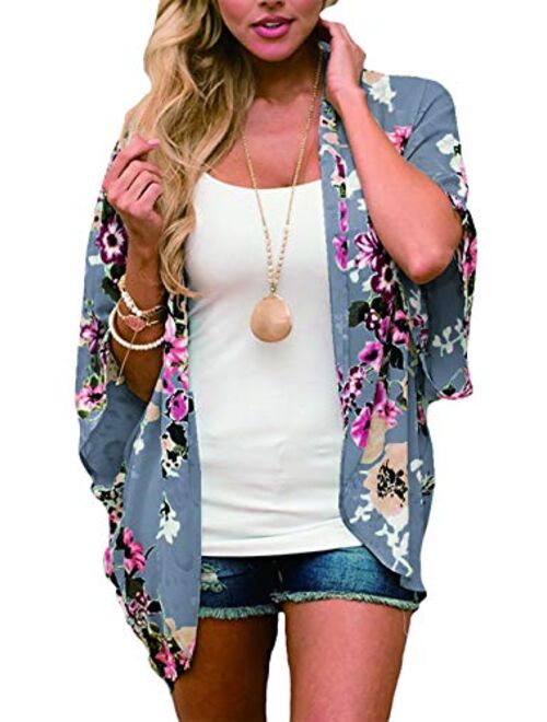 casuress Women's Cardigan-Sheer Kimono Loose Summer Floral Print Cover Ups