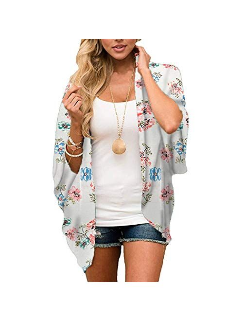 casuress Women's Cardigan-Sheer Kimono Loose Summer Floral Print Cover Ups