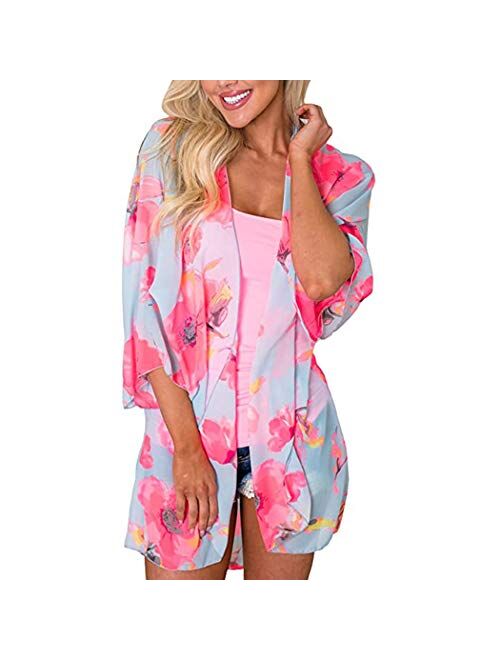 casuress Women's Cardigan-Sheer Kimono Loose Summer Floral Print Cover Ups