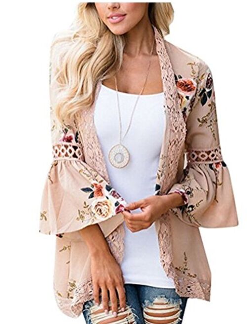 casuress Women's Cardigan-Sheer Kimono Loose Summer Floral Print Cover Ups