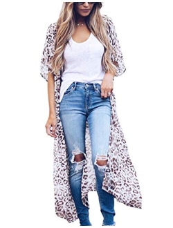 Zexxxy Women Floral Kimono Robe Sheer Chiffon Cardigan 3/4 Sleeve Cover Up Long Blouse Outwear