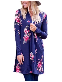 Zexxxy Women Floral Kimono Robe Sheer Chiffon Cardigan 3/4 Sleeve Cover Up Long Blouse Outwear