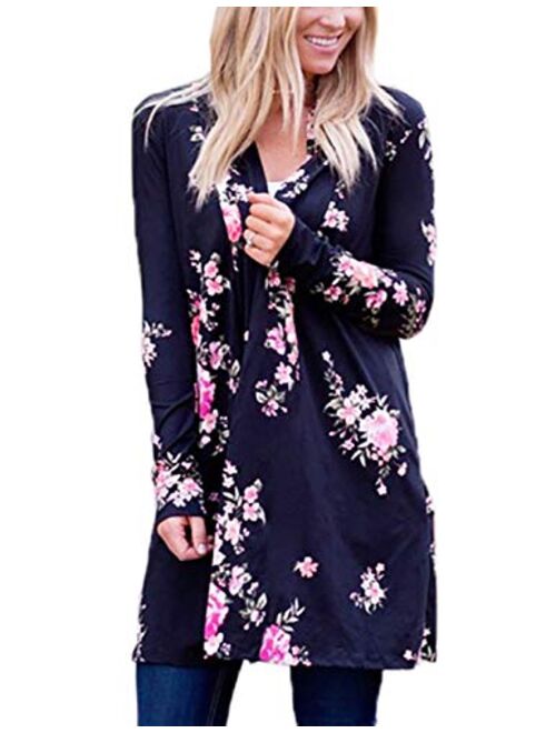 Zexxxy Women Floral Kimono Robe Sheer Chiffon Cardigan 3/4 Sleeve Cover Up Long Blouse Outwear