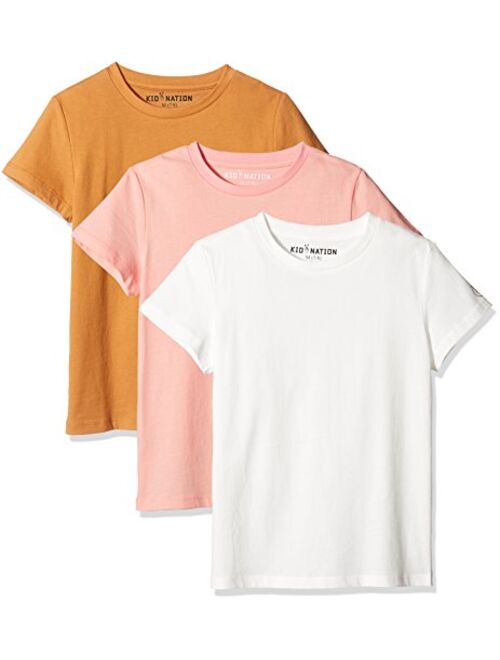 Kid Nation Kids Unisex 3 Packs 100% Cotton Tagless Short Sleeve Crewneck T Shirts 4-12 Years