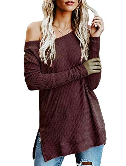 Kaei&Shi Side Silt One Shoulder,Slouchy Long Sweatshirt,Loose Pullover,Off Shoulder Tops for Women,Knitted Sweater