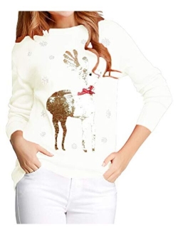 v28 Ugly Christmas Sweater for Women Reindeer Funny Merry Xmas Knit Sweaters