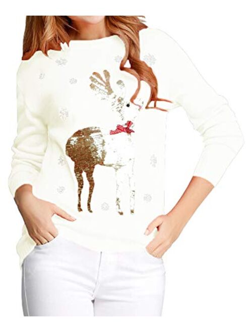 v28 Ugly Christmas Sweater for Women Reindeer Funny Merry Xmas Knit Sweaters