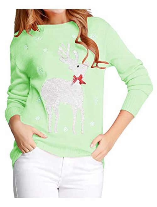 v28 Ugly Christmas Sweater for Women Reindeer Funny Merry Xmas Knit Sweaters