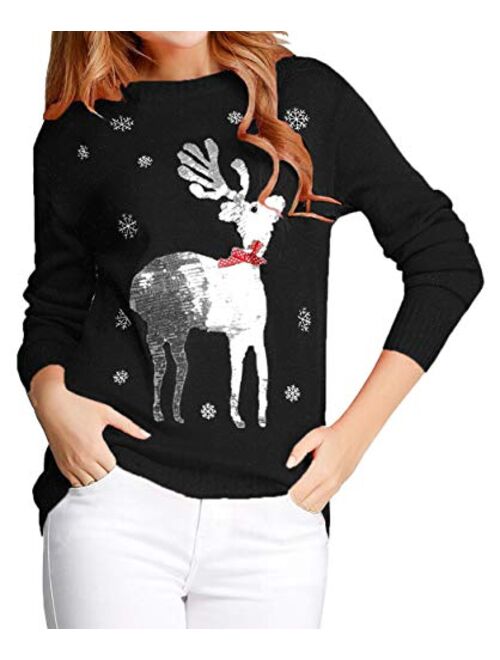 v28 Ugly Christmas Sweater for Women Reindeer Funny Merry Xmas Knit Sweaters