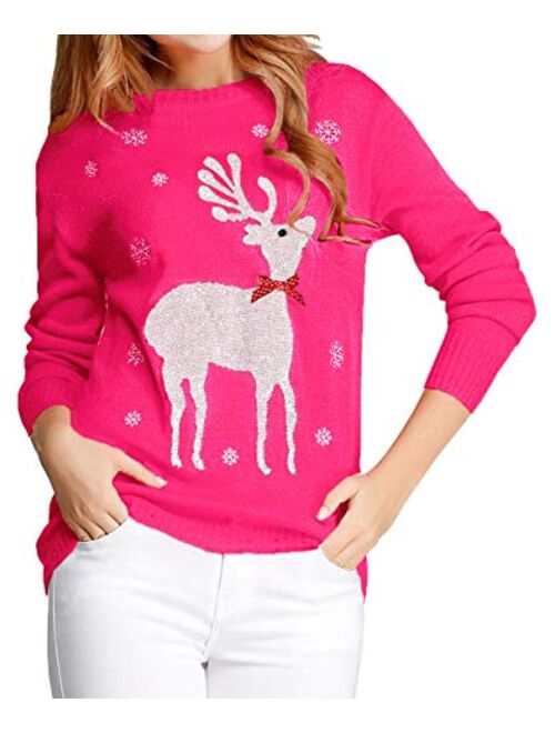 v28 Ugly Christmas Sweater for Women Reindeer Funny Merry Xmas Knit Sweaters