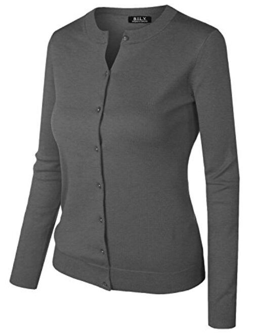 BH B.I.L.Y USA Women's Unique Button Long Sleeve Soft Knit Cardigan Sweater