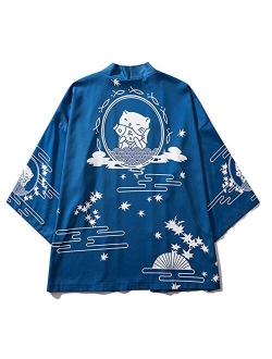 Women's 3/4 Sleeve Japanese Shawl Kimono Cardigan Tops Cover up OneSize US S-XL